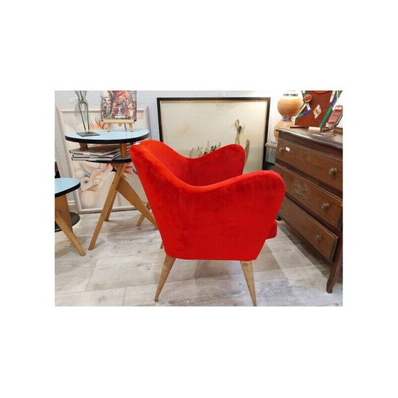 Image 1 of Scandinavian vintage cocktail armchair in red velvet, 1960-1970