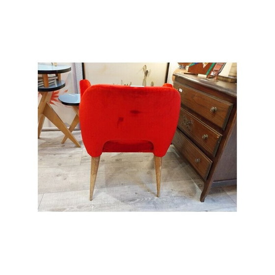 Image 1 of Scandinavian vintage cocktail armchair in red velvet, 1960-1970