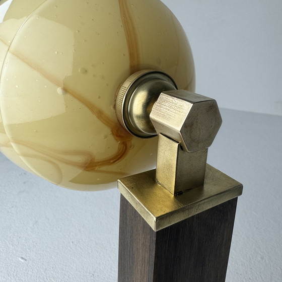 Image 1 of Antique Art-Deco Glass And Wood Wall Lamp