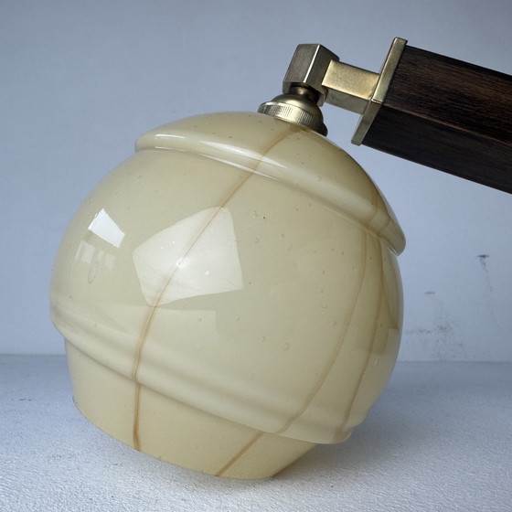 Image 1 of Antique Art-Deco Glass And Wood Wall Lamp