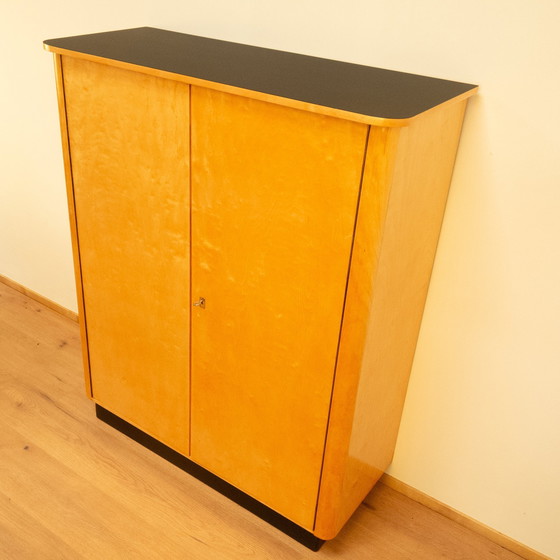 Image 1 of Large chest of drawers, flamed birch with black formica top, 1950s