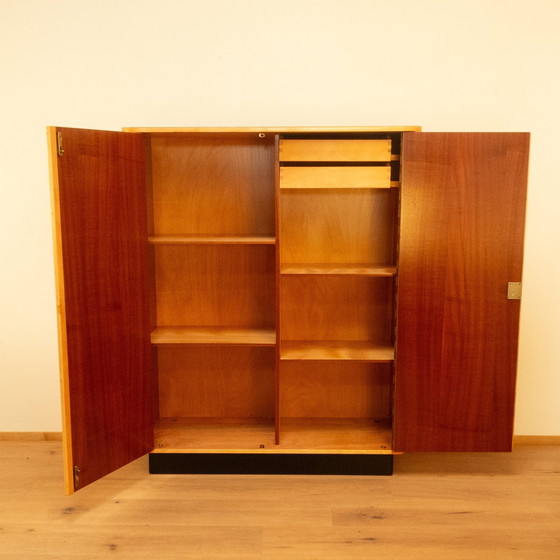 Image 1 of Large chest of drawers, flamed birch with black formica top, 1950s