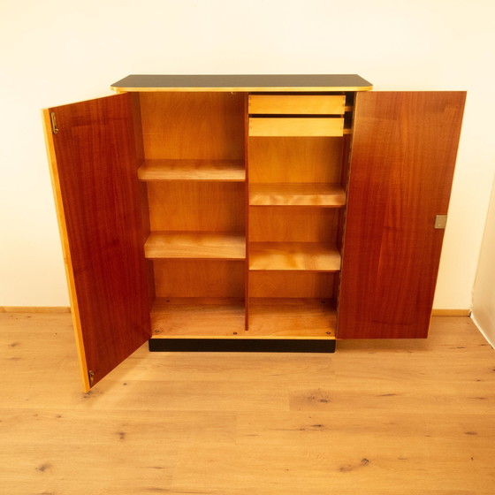 Image 1 of Large chest of drawers, flamed birch with black formica top, 1950s