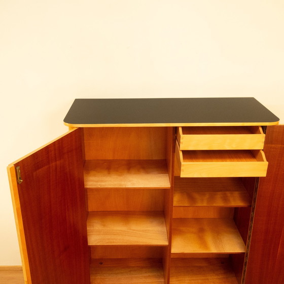 Image 1 of Large chest of drawers, flamed birch with black formica top, 1950s