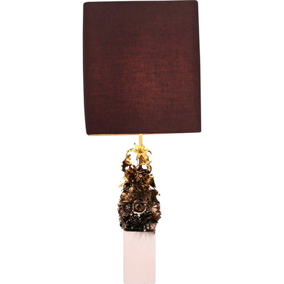 Image 1 of Lampada vintage decorata con un mazzo di fiori, Francia 1970