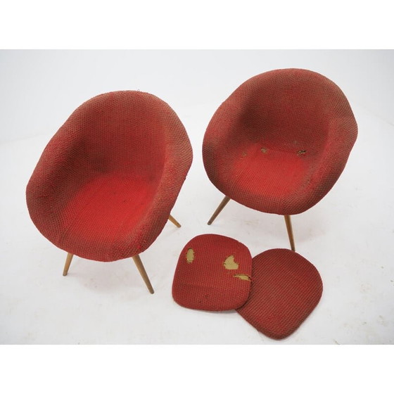 Image 1 of Pair of vintage armchairs in wood and synthetic sheepskin by Miroslav Navratil, Czechoslovakia 1960