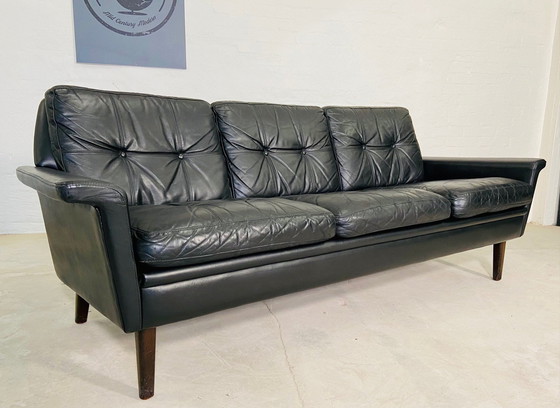 Image 1 of Vintage Danish Retro Nili Stoppmøbler 3 Person Sofa In Black Leather 1960S