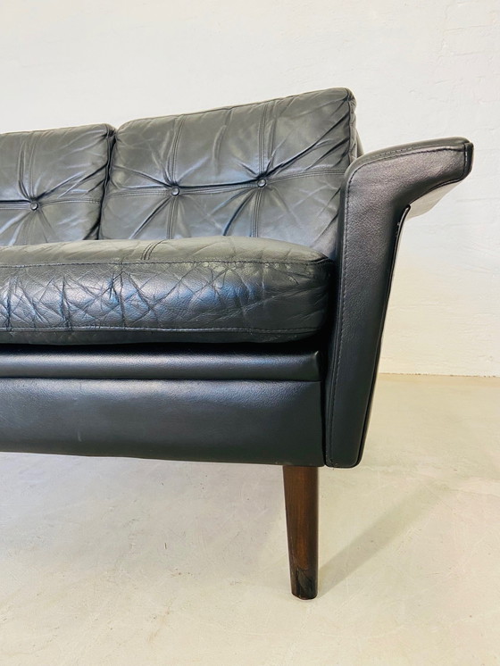Image 1 of Vintage Danish Retro Nili Stoppmøbler 3 Person Sofa In Black Leather 1960S
