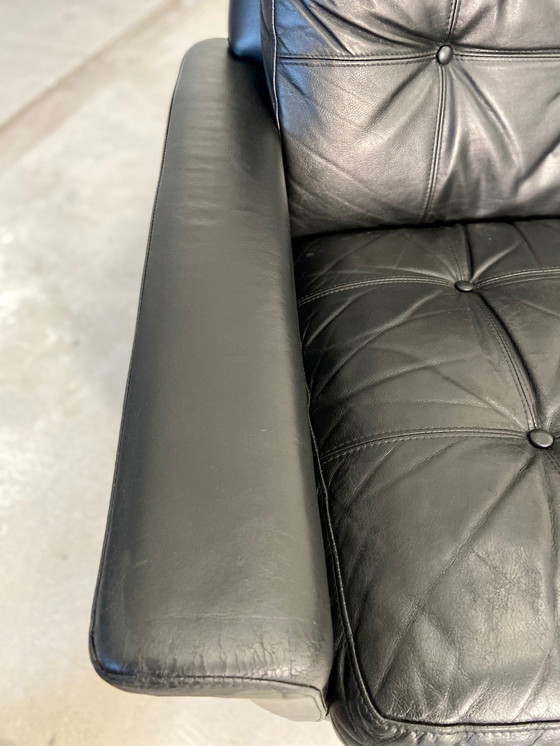 Image 1 of Vintage Danish Retro Nili Stoppmøbler 3 Person Sofa In Black Leather 1960S