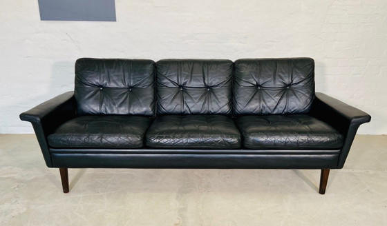 Image 1 of Vintage Danish Retro Nili Stoppmøbler 3 Person Sofa In Black Leather 1960S