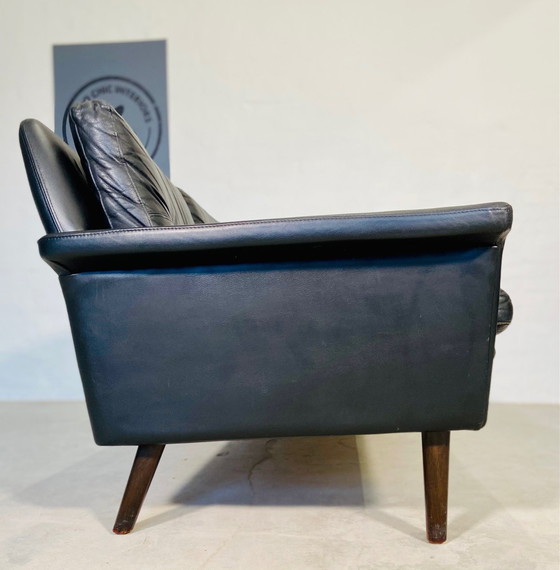 Image 1 of Vintage Danish Retro Nili Stoppmøbler 3 Person Sofa In Black Leather 1960S
