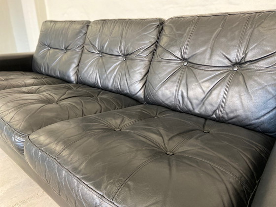 Image 1 of Vintage Danish Retro Nili Stoppmøbler 3 Person Sofa In Black Leather 1960S