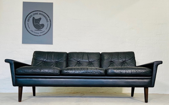 Image 1 of Vintage Danish Retro Nili Stoppmøbler 3 Person Sofa In Black Leather 1960S