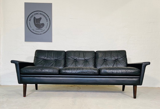 Image 1 of Vintage Danish Retro Nili Stoppmøbler 3 Person Sofa In Black Leather 1960S