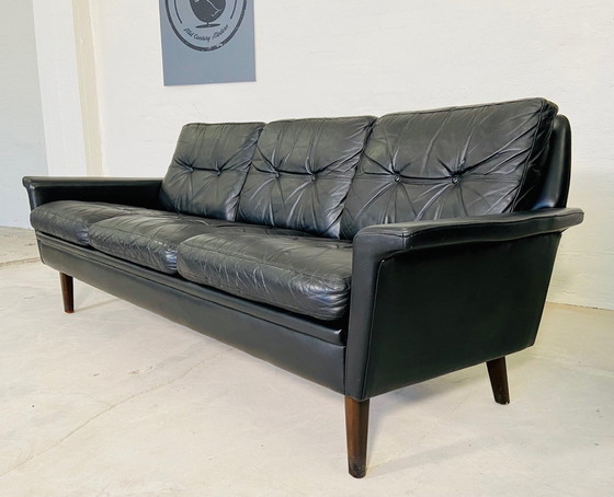Image 1 of Vintage Danish Retro Nili Stoppmøbler 3 Person Sofa In Black Leather 1960S