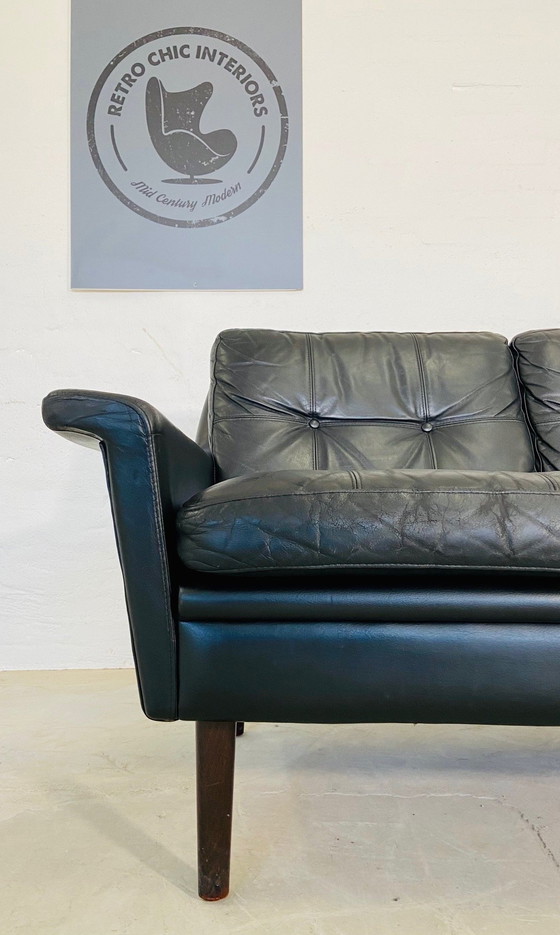 Image 1 of Vintage Danish Retro Nili Stoppmøbler 3 Person Sofa In Black Leather 1960S