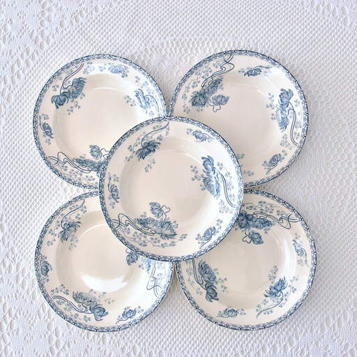 5x Antique Plates Sarreguemines Royat Terre De Fer