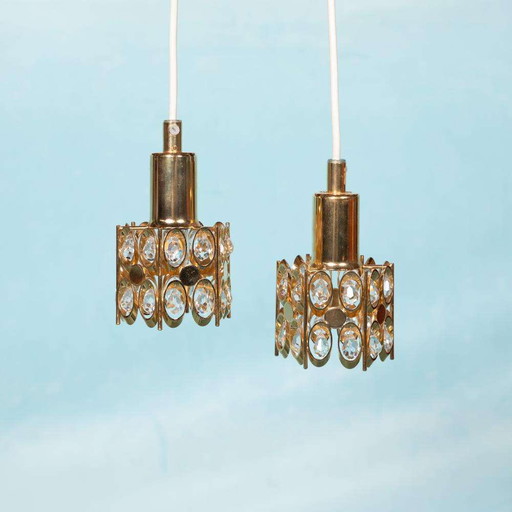 Suspension vintage Palwa laiton et cristal