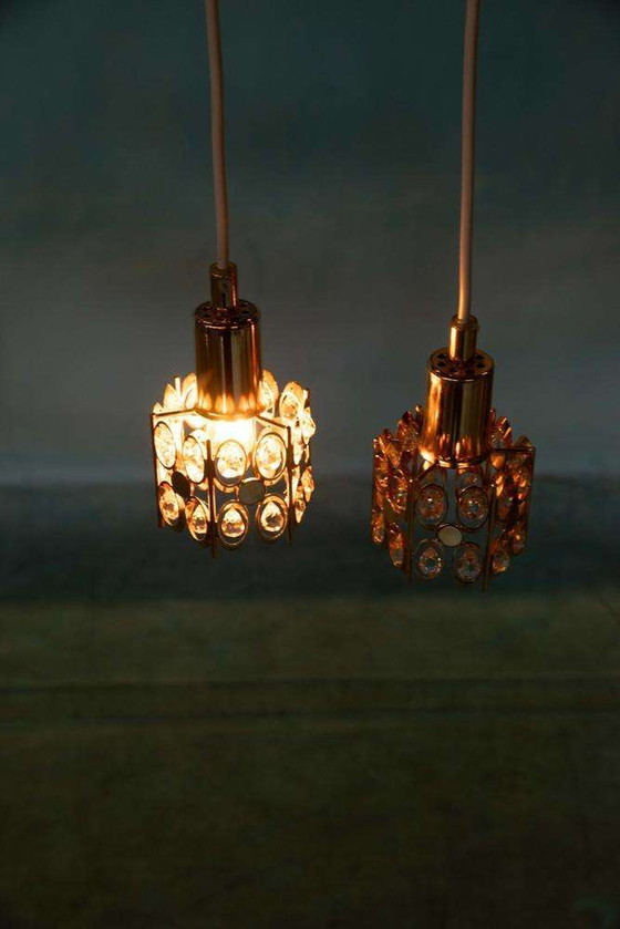 Image 1 of Vintage Palwa pendant lights brass & crystal