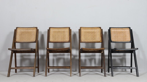 Mid - Century folding chairs with Viennese wickerwork, Italy, 1970s