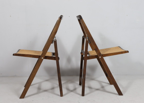 Image 1 of Mid - Century folding chairs with Viennese wickerwork, Italy, 1970s