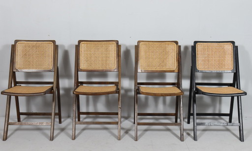 Mid - Century folding chairs with Viennese wickerwork, Italy, 1970s