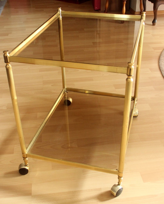 Image 1 of Hollywood Regency bar trolley, serving trolley, brass, smoked glass