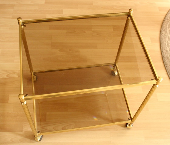 Image 1 of Hollywood Regency bar trolley, serving trolley, brass, smoked glass