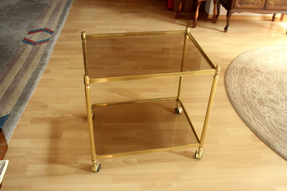 Image 1 of Hollywood Regency bar trolley, serving trolley, brass, smoked glass