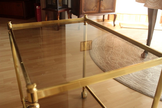 Image 1 of Hollywood Regency bar trolley, serving trolley, brass, smoked glass