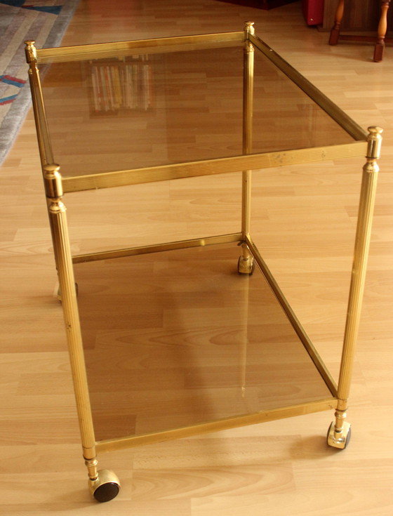 Image 1 of Hollywood Regency bar trolley, serving trolley, brass, smoked glass