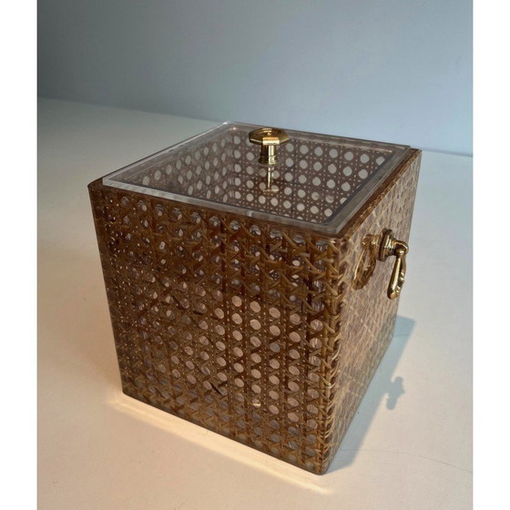 Image 1 of Vintage ice bucket in plexiglass and cane, Italy 1970
