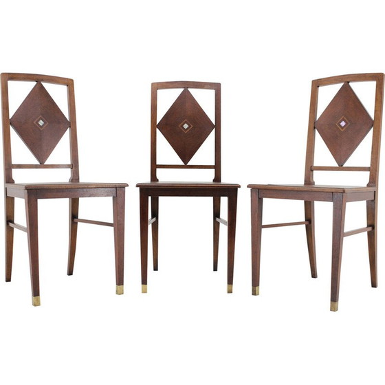 Image 1 of Vintage "Art nouveau" chair with mother of pearl inlay on seat and back, 1910s