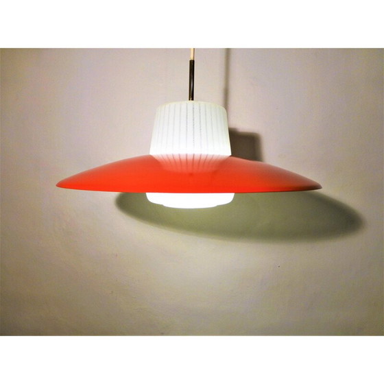 Image 1 of Vintage red metal and opaline suspension lamp, 1960