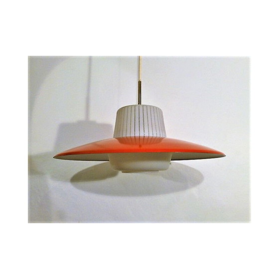 Image 1 of Vintage red metal and opaline suspension lamp, 1960