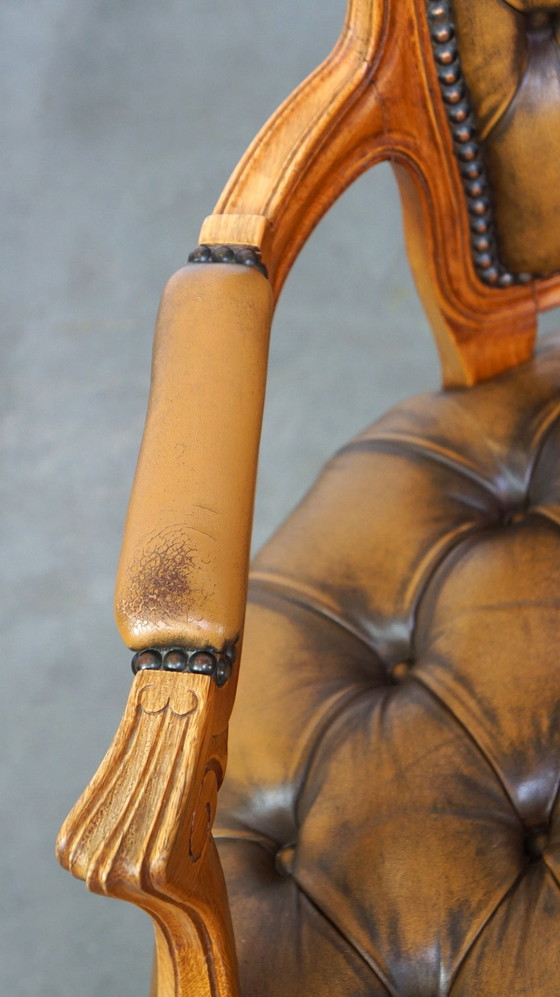 Image 1 of 2 x Beef leather baroque chesterfield armchair/ armchair with queen Ann legs