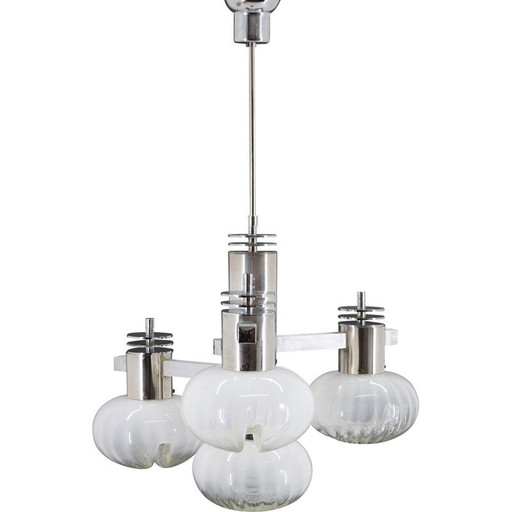 Vintage chrome plated chandelier with Murano glass, Italy 1970s