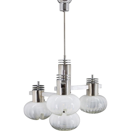 Image 1 of Vintage chrome plated chandelier with Murano glass, Italy 1970s