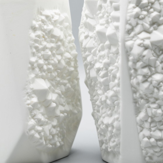 Image 1 of Manfred Frey Ak Kaiser Bisque Porcelain Vase Duo Fossil Ammonit Relief Opart Wgp