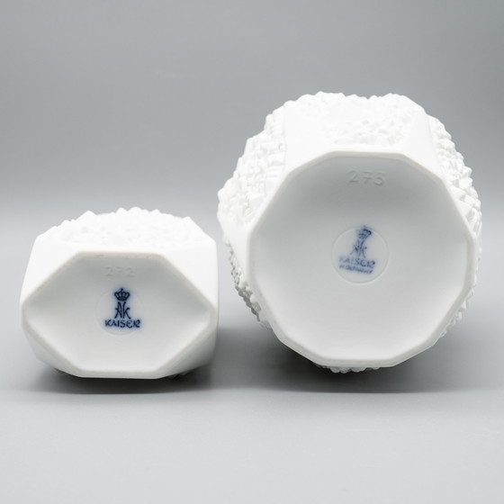 Image 1 of Manfred Frey Ak Kaiser Bisque Porcelain Vase Duo Fossil Ammonit Relief Opart Wgp