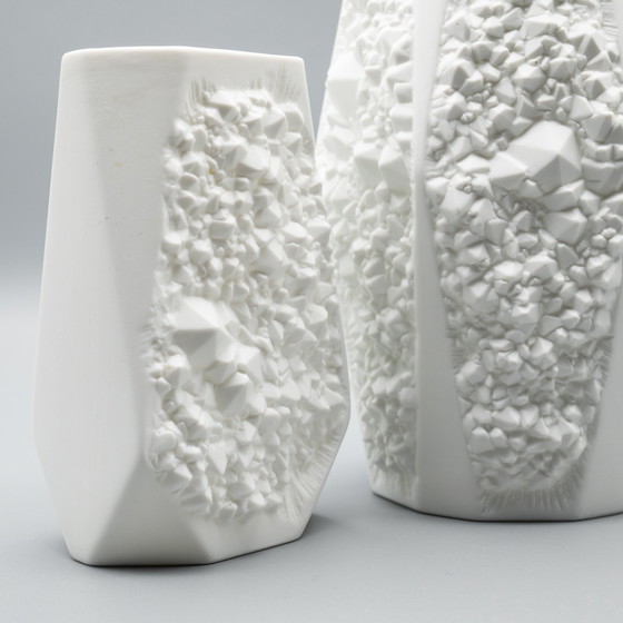Image 1 of Manfred Frey Ak Kaiser Bisque Porcelain Vase Duo Fossil Ammonit Relief Opart Wgp