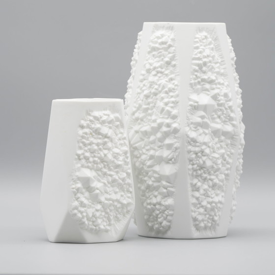 Image 1 of Manfred Frey Ak Kaiser Bisque Porcelain Vase Duo Fossil Ammonit Relief Opart Wgp