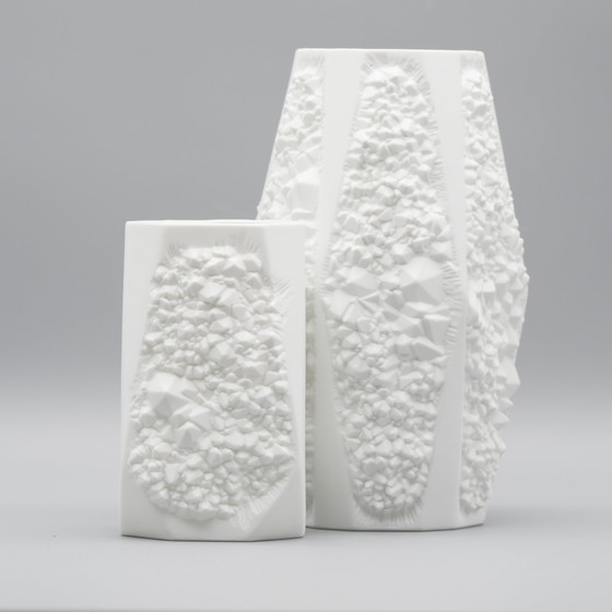 Image 1 of Manfred Frey Ak Kaiser Bisque Porcelain Vase Duo Fossil Ammonit Relief Opart Wgp