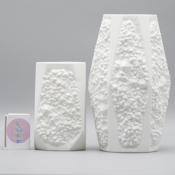Image 1 of Manfred Frey Ak Kaiser Bisque Porcelain Vase Duo Fossil Ammonit Relief Opart Wgp