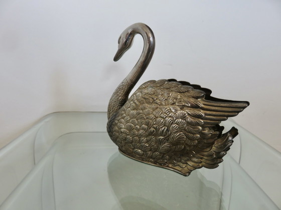 Image 1 of Silver-plated Swan Towel Holder, Made in Italy, 1984