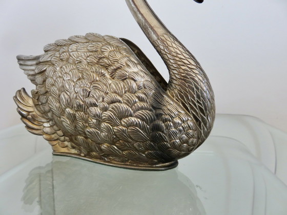 Image 1 of Silver-plated Swan Towel Holder, Made in Italy, 1984
