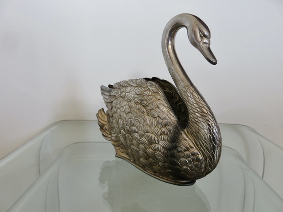 Image 1 of Silver-plated Swan Towel Holder, Made in Italy, 1984