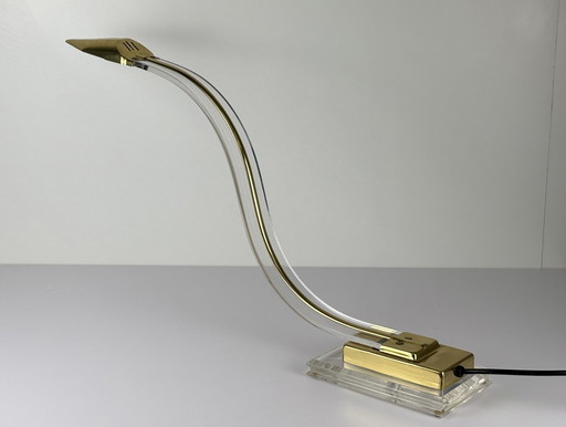 Vintage Plexiglass Serpent Table Lamp Gold Lucite Cobra Brass
