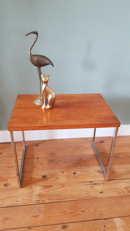 Nesting Table With Chrome And Wooden Top