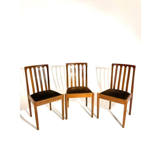 Image 1 of Set di 3 sedie vintage in velluto e rovere